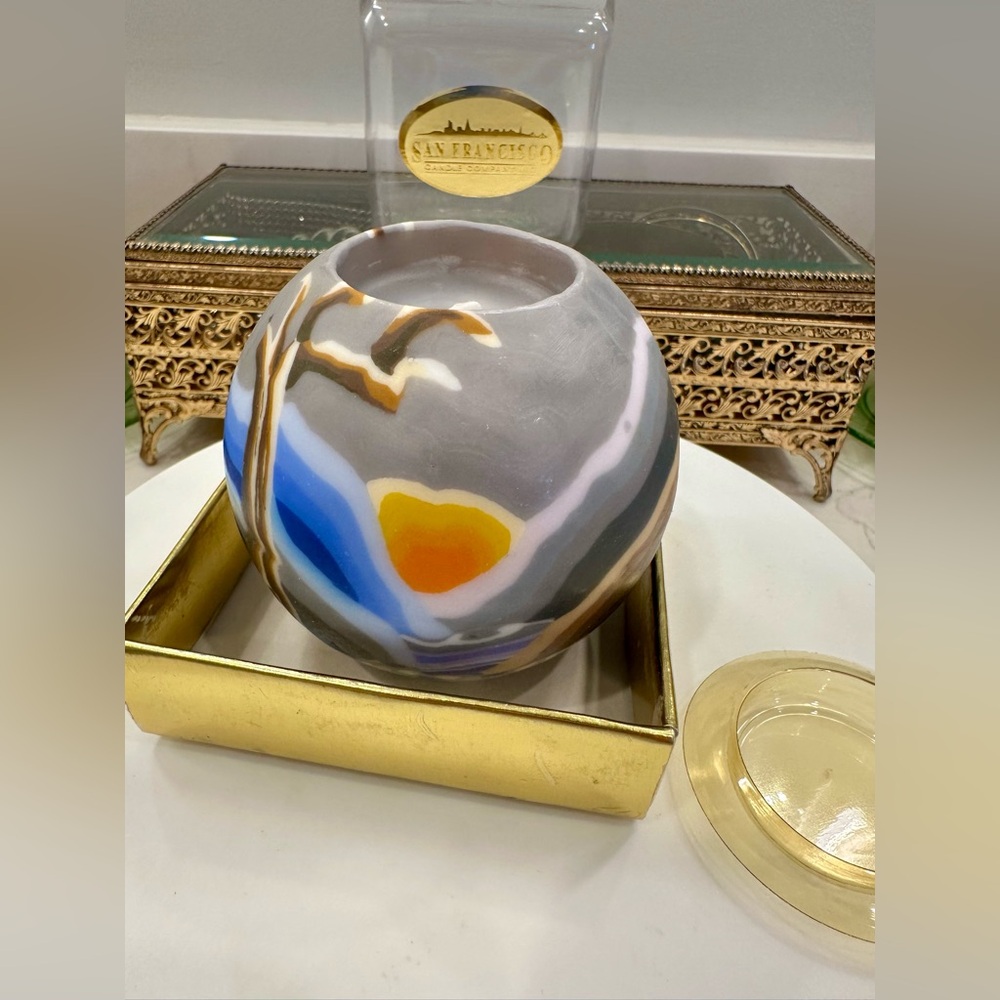 NIB VTG SAN FRANCISCO Candle Company Mtn/Trees/Sun Pattern Mosaic Globe Candle